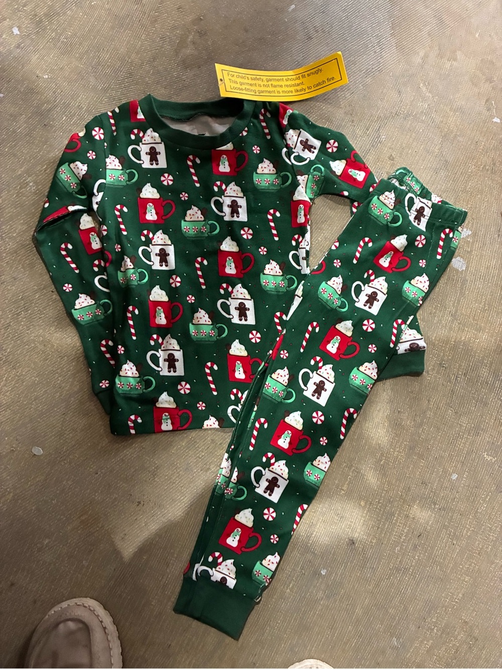 Kids Holiday Green Hot Cocoa Print Pajama Set